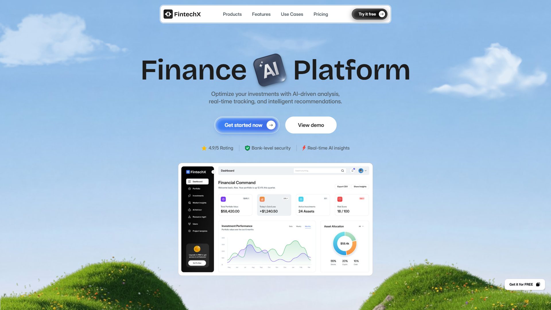 Finance platform website from the Ryotek portfolio